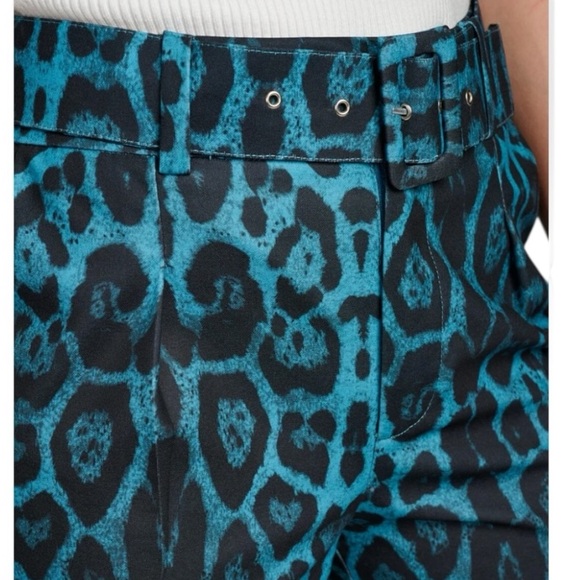 Animal Print Belted Pant in Teal and Black - Picture 3 of 4